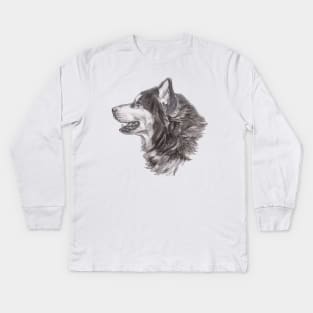 Classic Siberian Husky Dog Profile Drawing Kids Long Sleeve T-Shirt